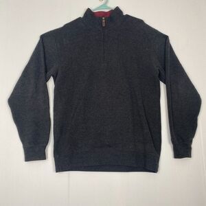 ORVIS Men's 100% Cotton Sweater Size‎ M  1/4 Zip Dark Gray Leather Trim Pullover